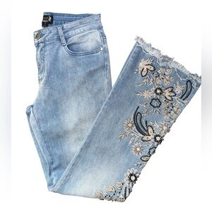 A.Z.I New York Womens Size 8 Embellished Embroidered Denim Stretch Boho